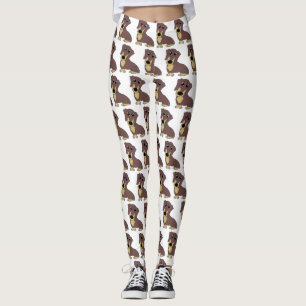 dachshund tecknad film choklad och tan leggings