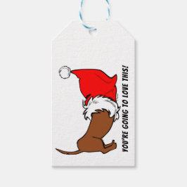 Dachshund Tecknad Santa Hat-julgåva Märkre Presentetikett