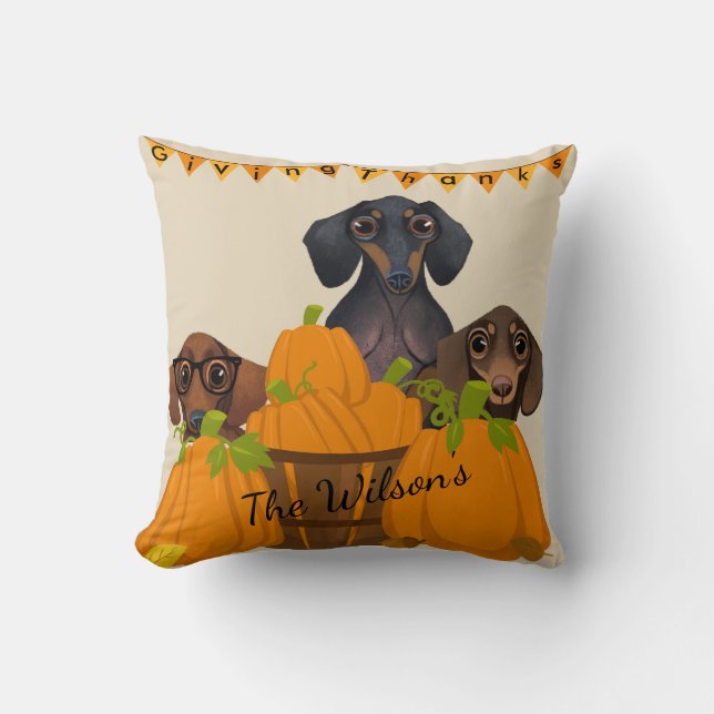 Dachshund Thanksgiving Dekorativ kudde (Framsida)