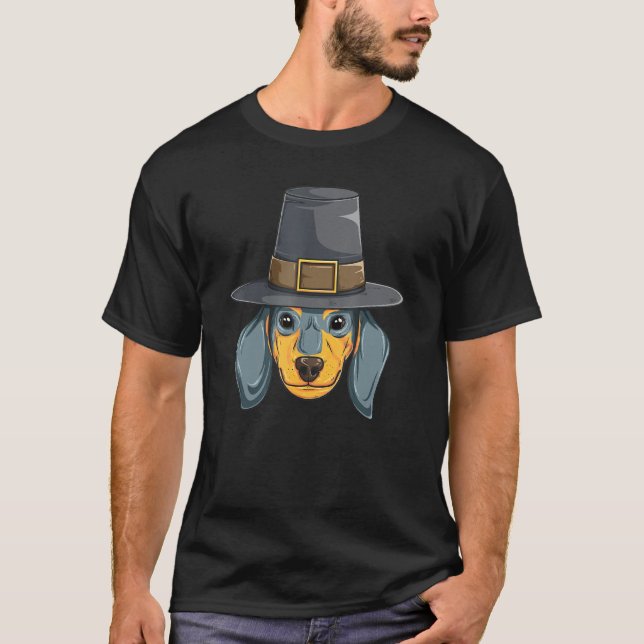 Dachshund Thanksgiving Hund Pilgrim Day T Shirt (Framsida)