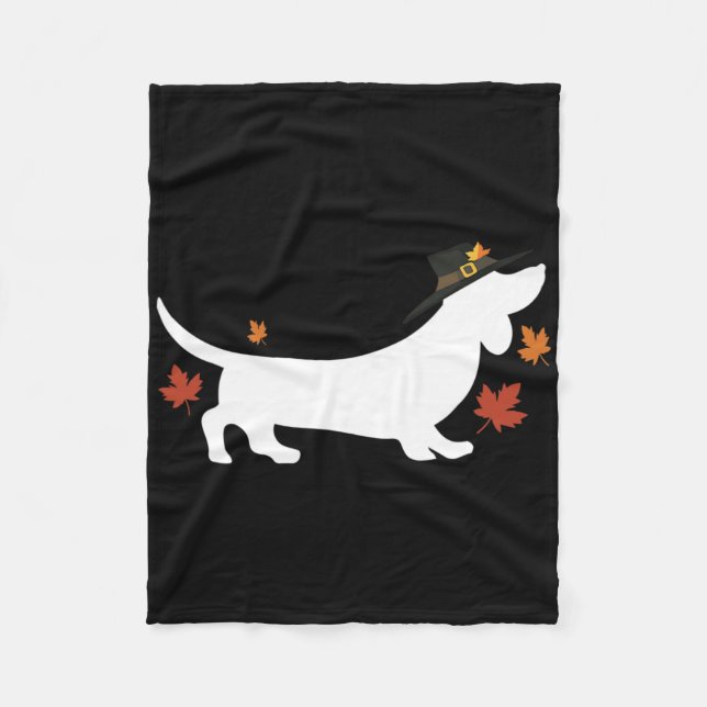 Dachshund Thanksgiving Pilgrim Fall Fleecefilt (Framsidan)