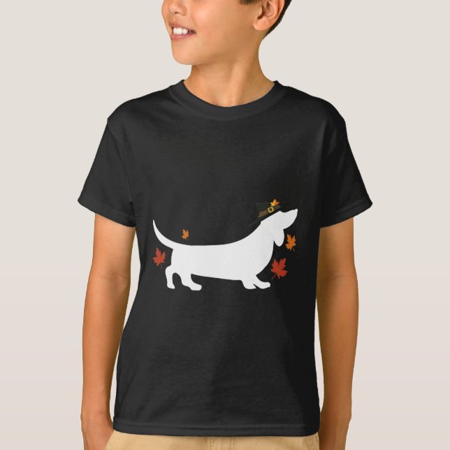 Dachshund Thanksgiving Pilgrim Fall T Shirt (Framsida)