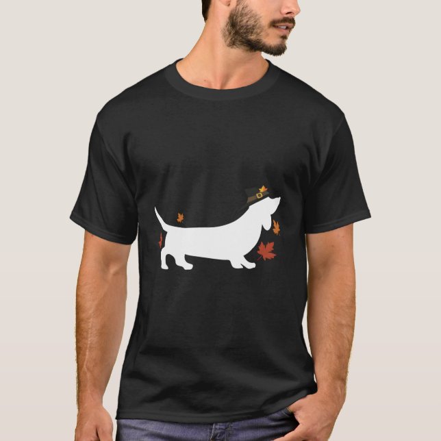 Dachshund Thanksgiving Pilgrim Fall T Shirt (Framsida)
