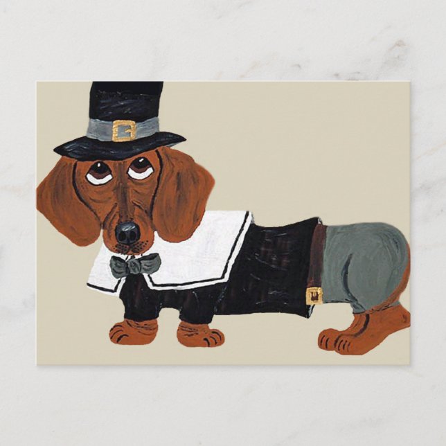 Dachshund Thanksgiving Pilgrim Helg Vykort (Framsida)
