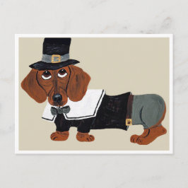 Dachshund Thanksgiving Pilgrim Helg Vykort