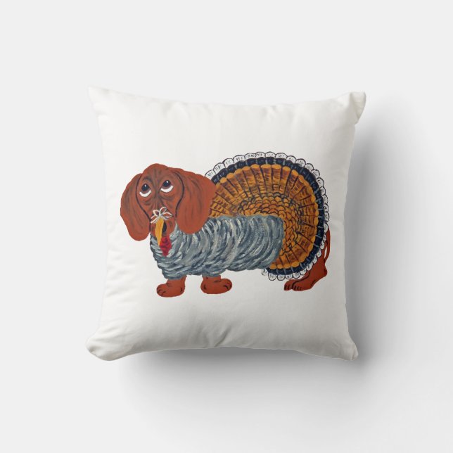 Dachshund Thanksgiving Turkiet Kudde (Framsida)