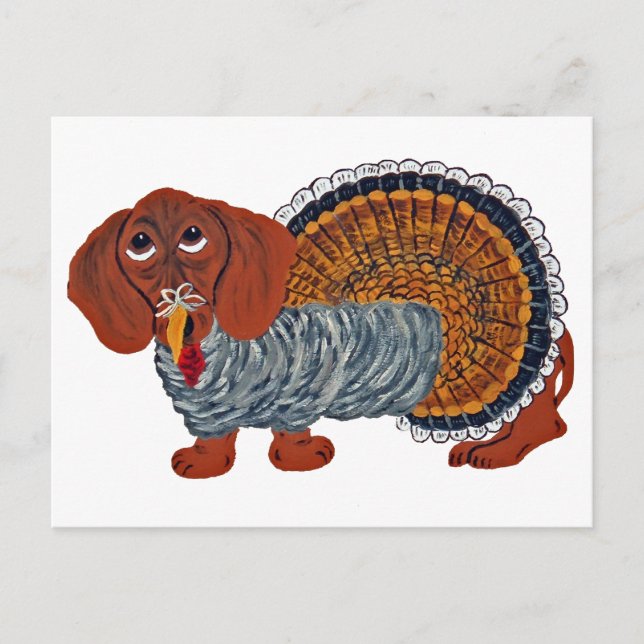 Dachshund Thanksgiving Turkkyrka Helg Vykort (Framsida)