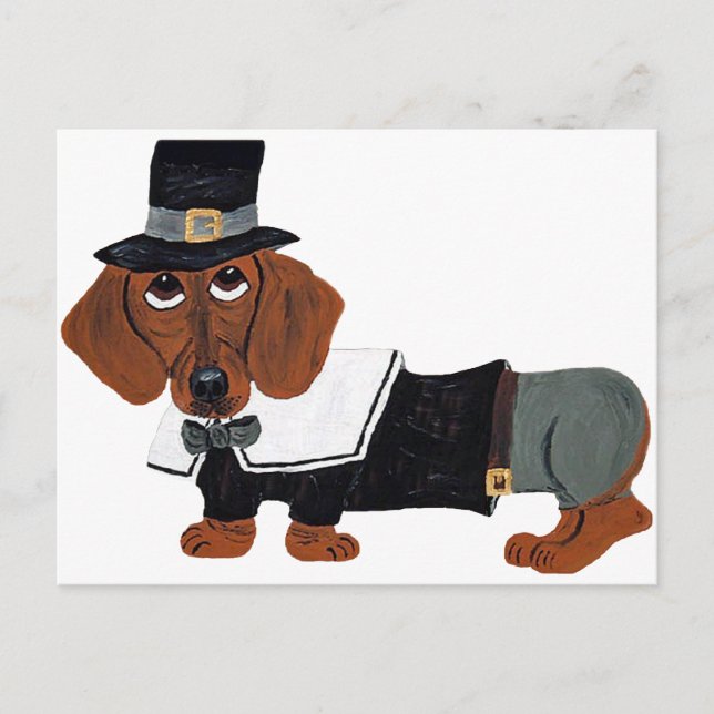 Dachshund Thanksgviving Pilgrim Vykort (Framsida)