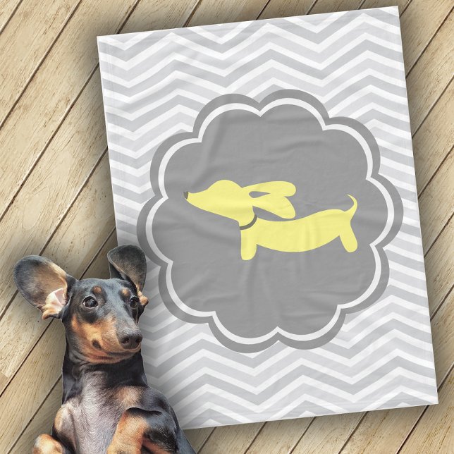Dachshund ThLED Nursery Gult Kön Neutral Fleecefilt (dachshund moder and gray blanket)