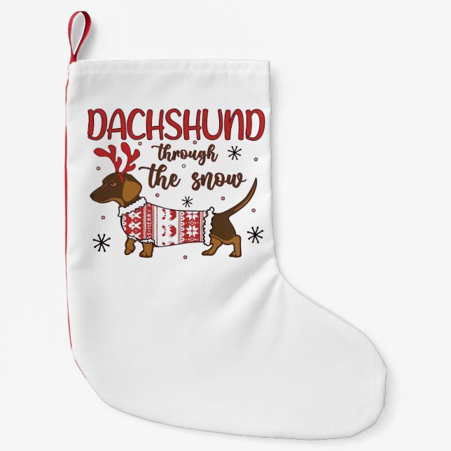 Dachshund Through The Snow Christmas Dog Lover Liten Julstrumpa (Framsidan)