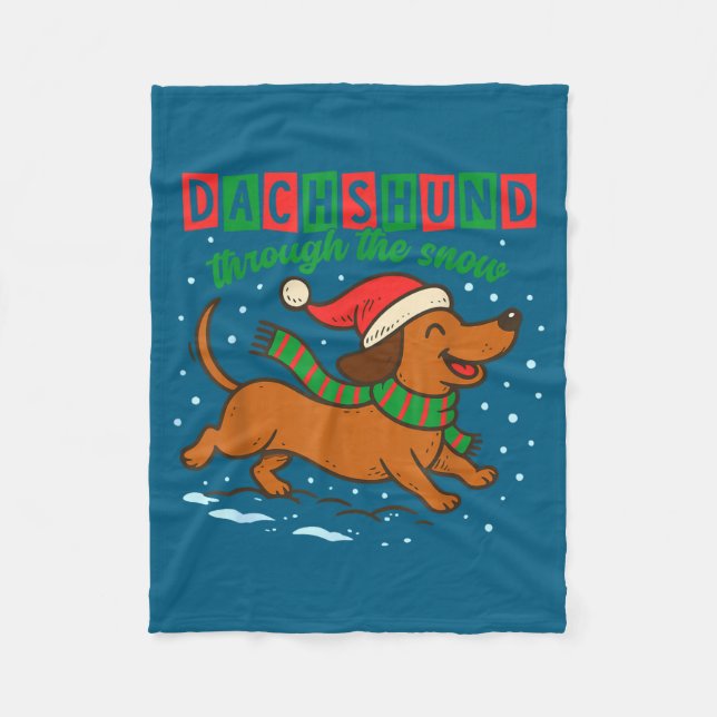 Dachshund Through The Snow Funny Christmas Wiener  Fleecefilt (Framsidan)