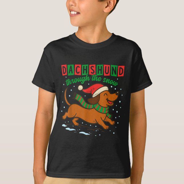 Dachshund Through The Snow Funny Christmas Wiener  T Shirt (Framsida)
