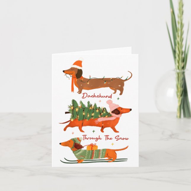 Dachshund Through The Snow Merry Christmas Dachshu Kort (Framsida)