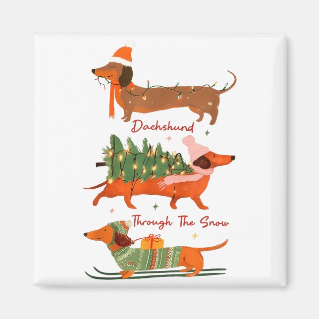 Dachshund Through The Snow Merry Christmas Dachshu Magnet (Framsidan)