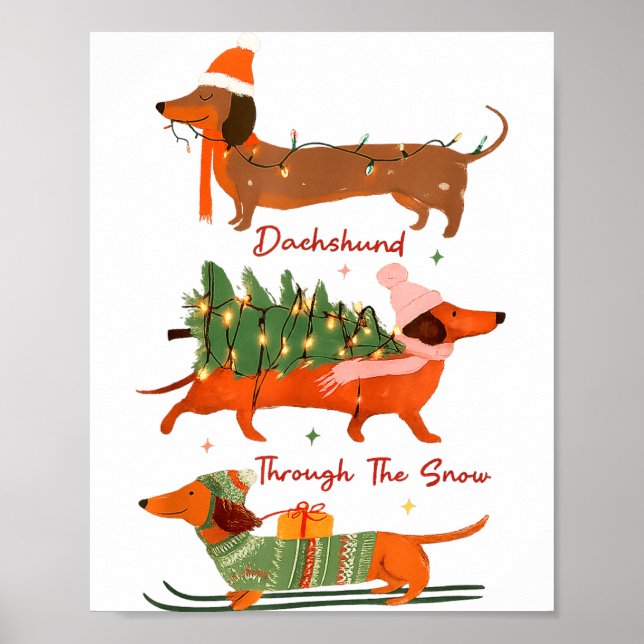 Dachshund Through The Snow Merry Christmas Dachshu Poster (Framsidan)