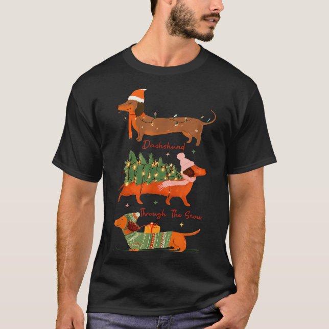 Dachshund Through The Snow Merry Christmas Dachshu T Shirt (Framsida)