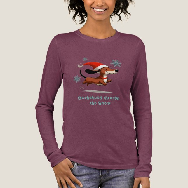 Dachshund through the Snow puppy dog Christmas T Shirt (Framsida)