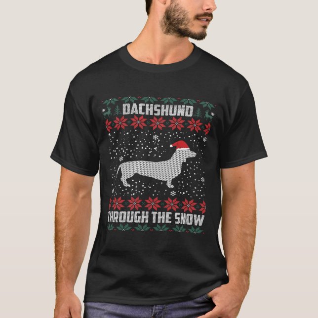 Dachshund Through The Snow Ugly T Shirt (Framsida)