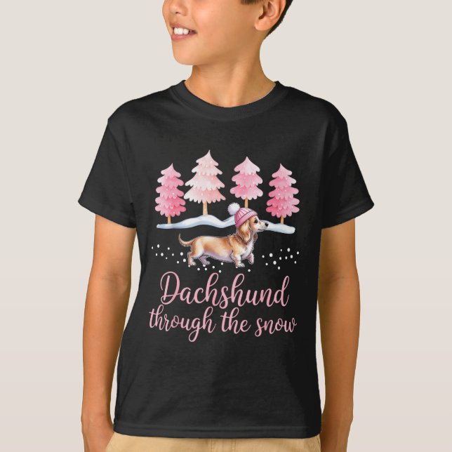 Dachshund Through The Snow Wiener Dog Christmas  T Shirt (Framsida)