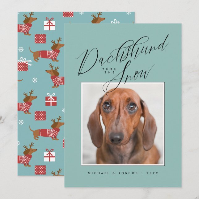 DACHSHUND THRU, lägg till ditt foto i SNÖ (Fram/baksida)