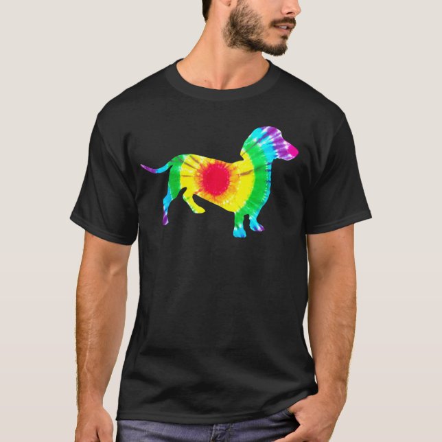 Dachshund Tie Dye Hippie Dachshund Puppy Hund T Shirt (Framsida)
