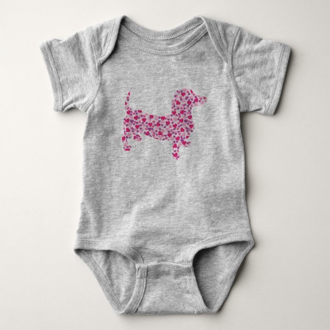 Dachshund tillverkad i Rosa Hearts T Shirt (Framsida)