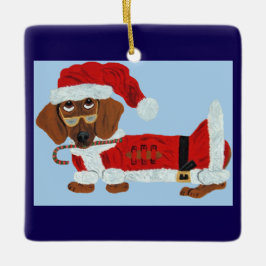 Dachshund Tomte med en sockerdrickpinne Julgransprydnad Keramik