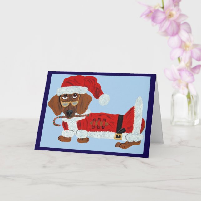 Dachshund Tomte med en sockerdrickpinne  Kort (Orkide)