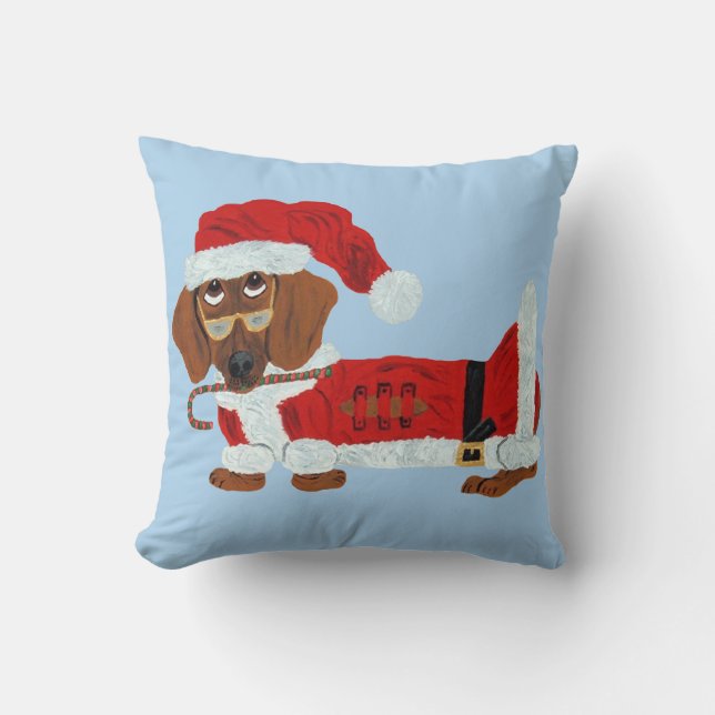 Dachshund Tomte med en sockerdrickpinne  Kudde (Framsida)