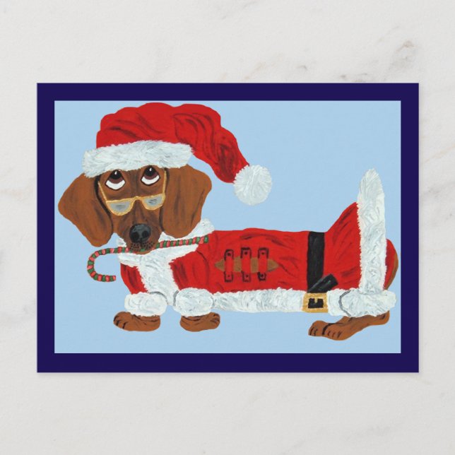 Dachshund Tomte med en sockerdrickpinne  Vykort (Framsida)