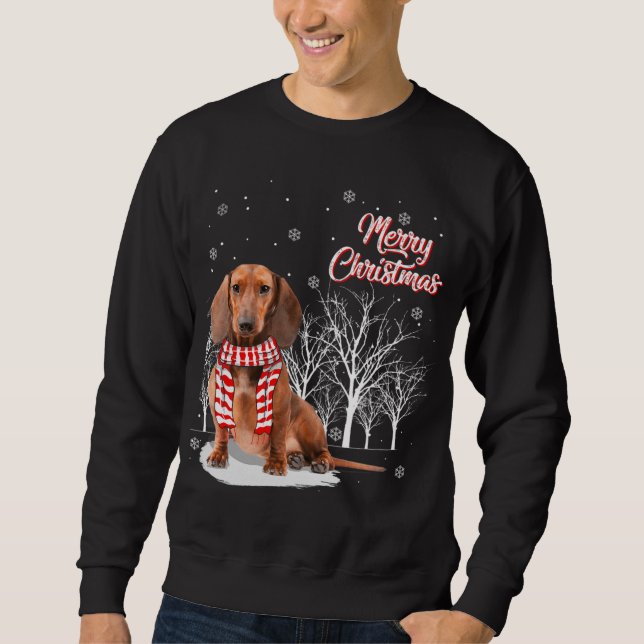 Dachshund Träd God jul Dachshund Julafton för Lång Ärmad Tröja (Framsida)