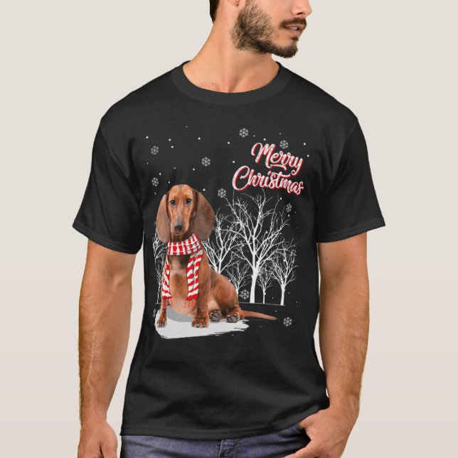 Dachshund Träd God jul Dachshund Julafton för T Shirt (Framsida)