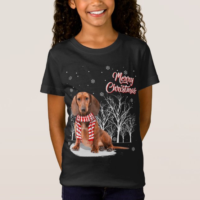 Dachshund Träd God jul Dachshund Julafton för T Shirt (Framsida)