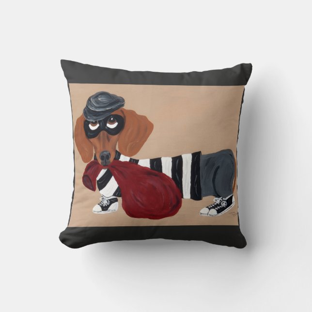 Dachshund Treat Thief Burglar Kudde (Framsida)