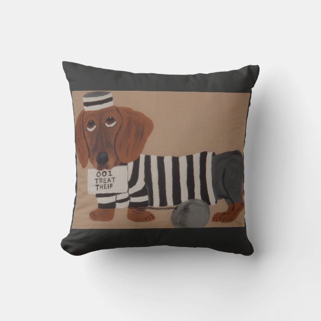 Dachshund Treat Thief Jailbird Kudde (Framsida)
