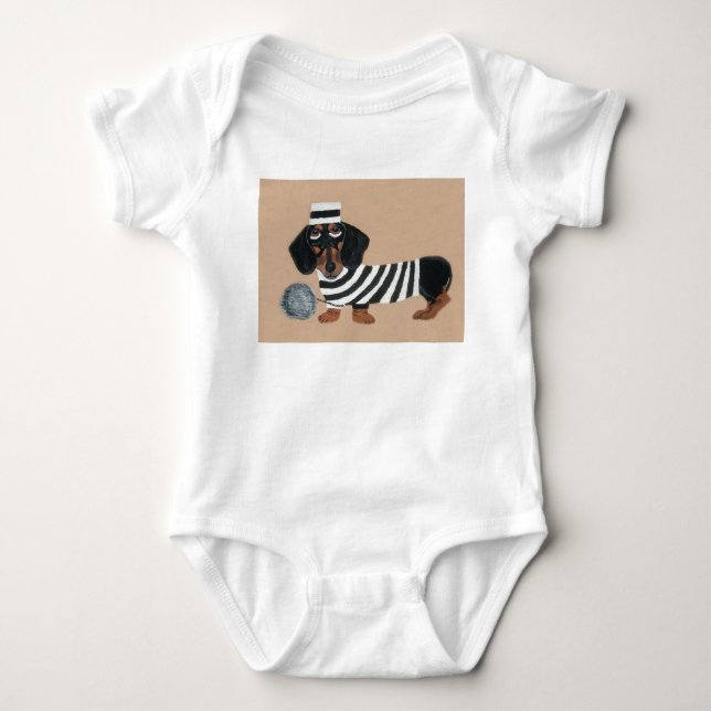 Dachshund Treat Thief Jailbird T Shirt (Framsida)
