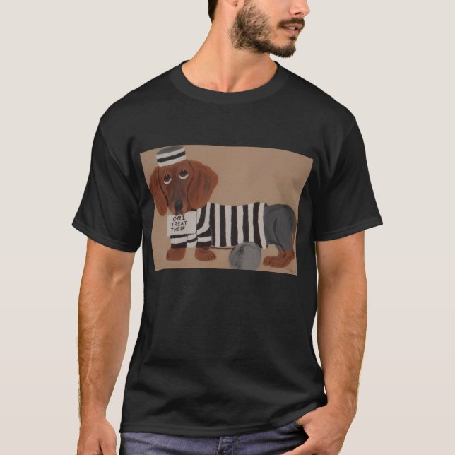  Dachshund Treat Thief Jailbird T Shirt (Framsida)