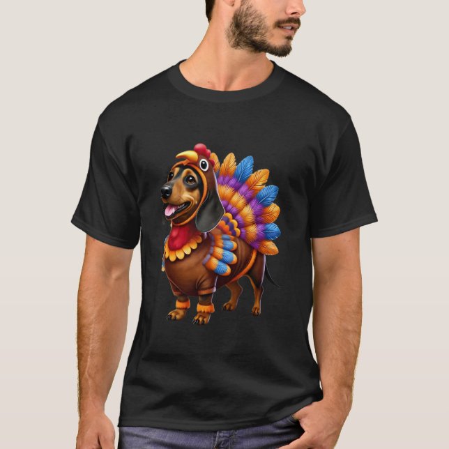 Dachshund Turkey Funny Thanksgiving Animal Hund Pe T Shirt (Framsida)