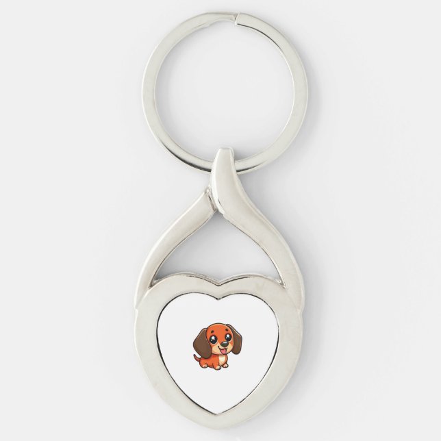 Dachshund Twisted Heart Silverfärgad Nyckelring (Framsidan)