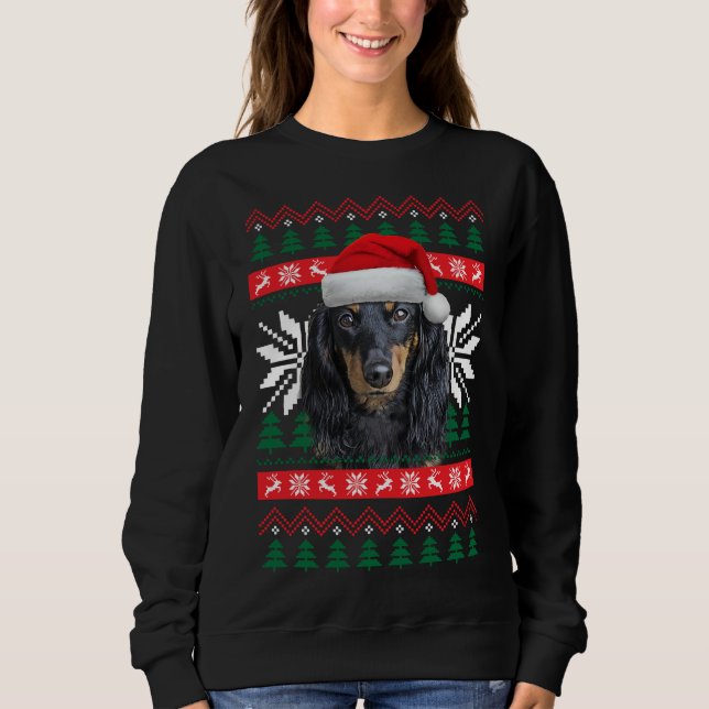 Dachshund Ugly jul Sötare Stil Santa Hat D T Shirt (Framsida)