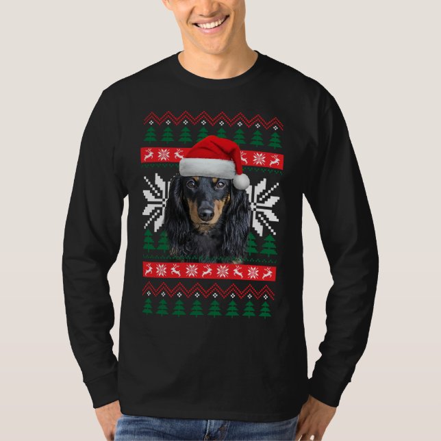 Dachshund Ugly jul Sötare Stil Santa Hat D T Shirt (Framsida)