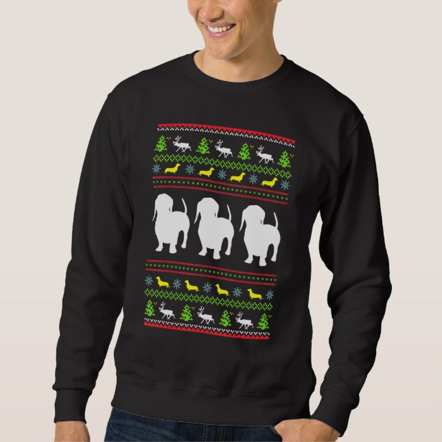 Dachshund Ugly Sweater Hund Dachsund jul Lång Ärmad Tröja (Framsida)