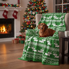 Dachshund Ugly Sweater Snöflingor Fleecefilt