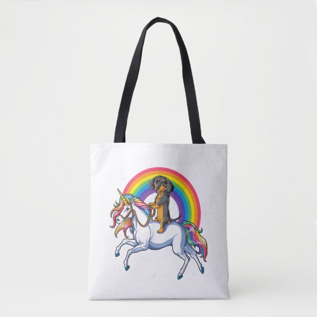 Dachshund Unicorn T shirt Girls Space Galaxy Rainb Tygkasse (Framsida)