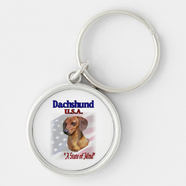 Dachshund USA Rund Silverfärgad Nyckelring (Framsidan)