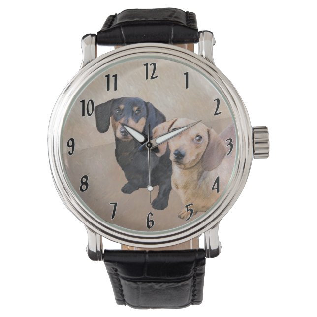 Dachshund (utjämnad) - Originalteckning av Hund Armbandsur (Framsida)