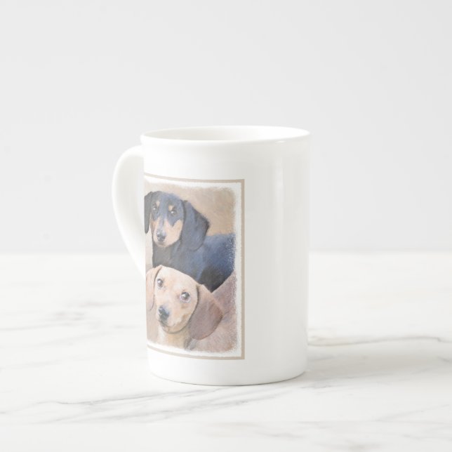 Dachshund (utjämnad) - Originalteckning av Hund Benporslin Mugg (Framsida vänster)
