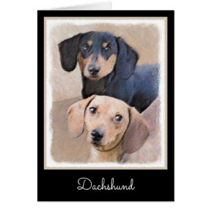 Dachshund (utjämnad) - Originalteckning av Hund Hälsningskort