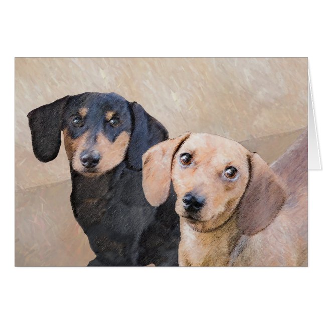 Dachshund (utjämnad) - Originalteckning av Hund Hälsningskort (Framsidan Horizontal)