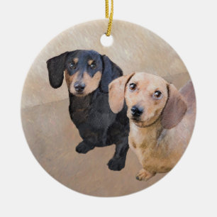 Dachshund (utjämnad) - Originalteckning av Hund Julgransprydnad Keramik